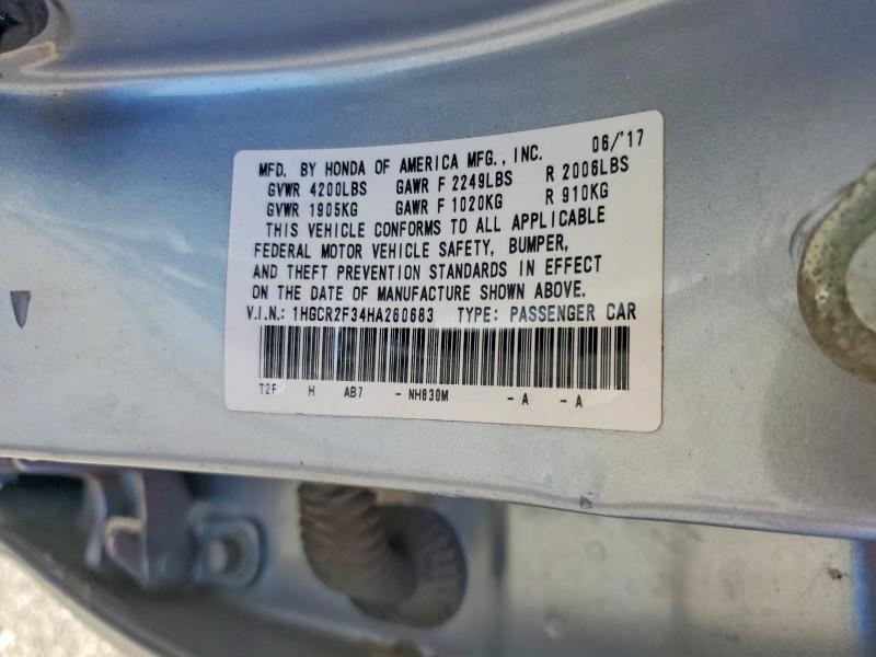 52059056 :رقم المزاد ، 1HGCR2F34HA260683 vin ، 2017 Honda Accord مزاد بيع