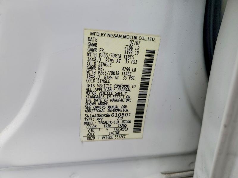 Aukcja sprzedaży 2008 Nissan Armada, vin: 5N1AA08DX8N610801, numer aukcji: 55355656