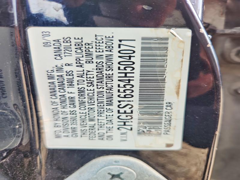 53099046 :رقم المزاد ، 2HGES16554H504071 vin ، 2004 Honda Civic مزاد بيع