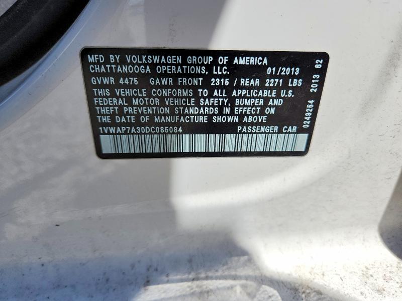 Продажа на аукционе авто 2013 Volkswagen Passat, vin: 1VWAP7A30DC085084, номер лота: 52731876