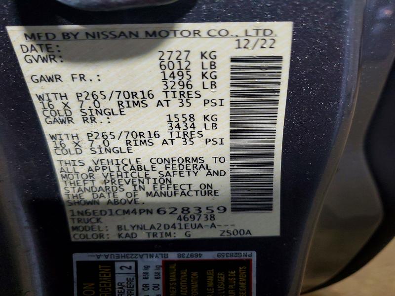 53850666 :رقم المزاد ، 1N6ED1CM4PN628359 vin ، 2023 Nissan Frontier مزاد بيع