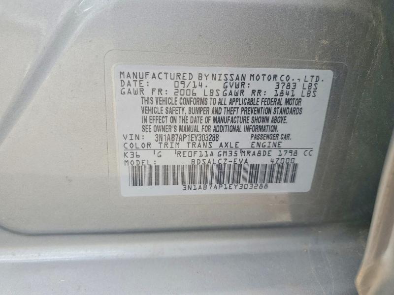 55109726 :رقم المزاد ، 3N1AB7AP1EY303288 vin ، 2014 Nissan Sentra مزاد بيع