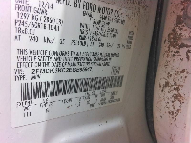 51351186 :رقم المزاد ، 2FMDK3KC2EBB85917 vin ، 2014 Ford Edge مزاد بيع