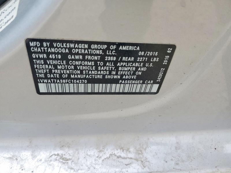 Aukcja sprzedaży 2015 Volkswagen Passat, vin: 1VWAT7A38FC104270, numer aukcji: 54524126