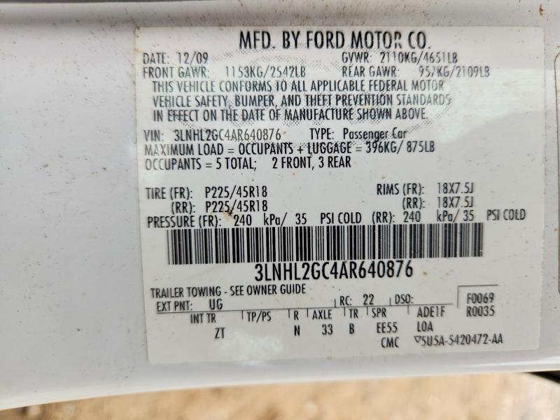 53900826 :رقم المزاد ، 3LNHL2GC4AR640876 vin ، 2010 Lincoln Mkz مزاد بيع