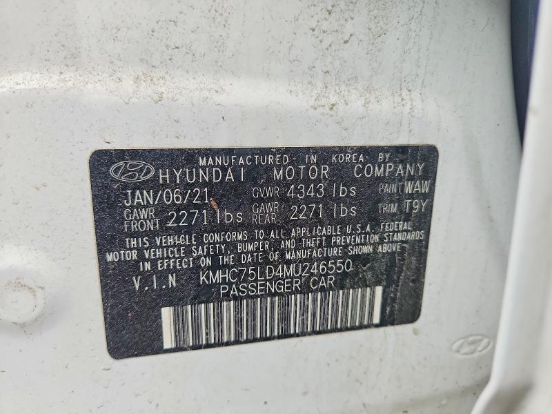 51637916 :رقم المزاد ، KMHC75LD4MU246550 vin ، 2021 Hyundai Ioniq مزاد بيع