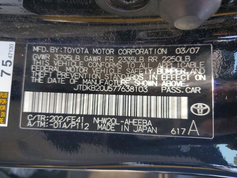 51913926 :رقم المزاد ، JTDKB20U577638103 vin ، 2007 Toyota Prius مزاد بيع