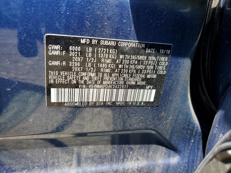 Aukcja sprzedaży 2019 Subaru Ascent, vin: 4S4WMAPD4K3432911, numer aukcji: 51851116