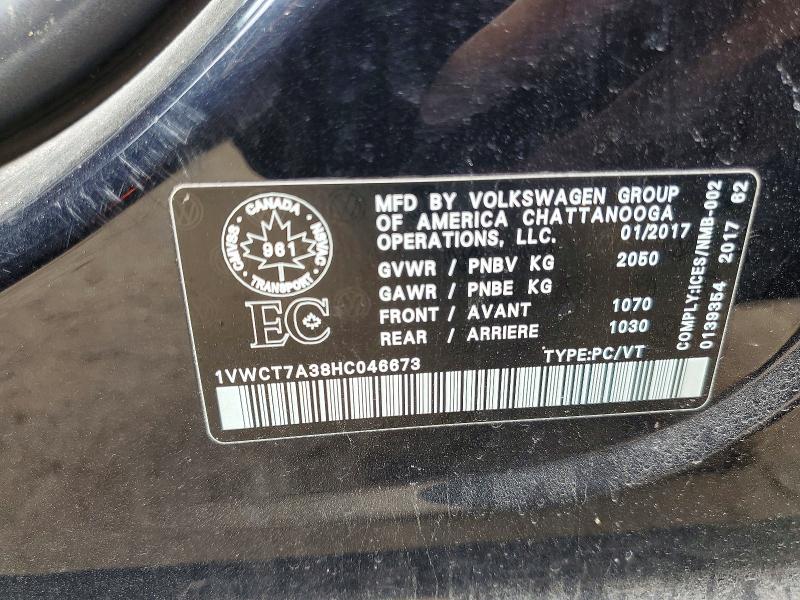 Aukcja sprzedaży 2017 Volkswagen Passat, vin: 1VWCT7A38HC046673, numer aukcji: 51182256