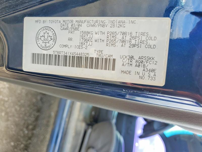 Aukcja sprzedaży 2004 Toyota Tundra, vin: 5TBRT341X4S448325, numer aukcji: 52673376