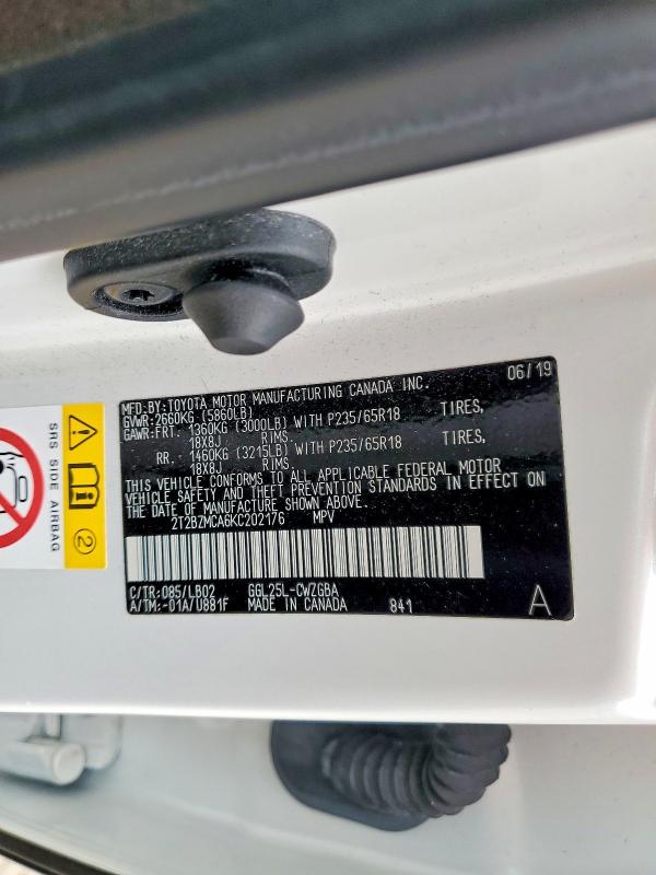 52876726 :رقم المزاد ، 2T2BZMCA6KC202176 vin ، 2019 Lexus Rx 350 مزاد بيع