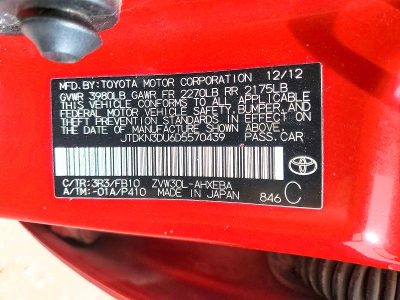 53574676 :رقم المزاد ، JTDKN3DU6D5570439 vin ، 2013 Toyota Prius مزاد بيع