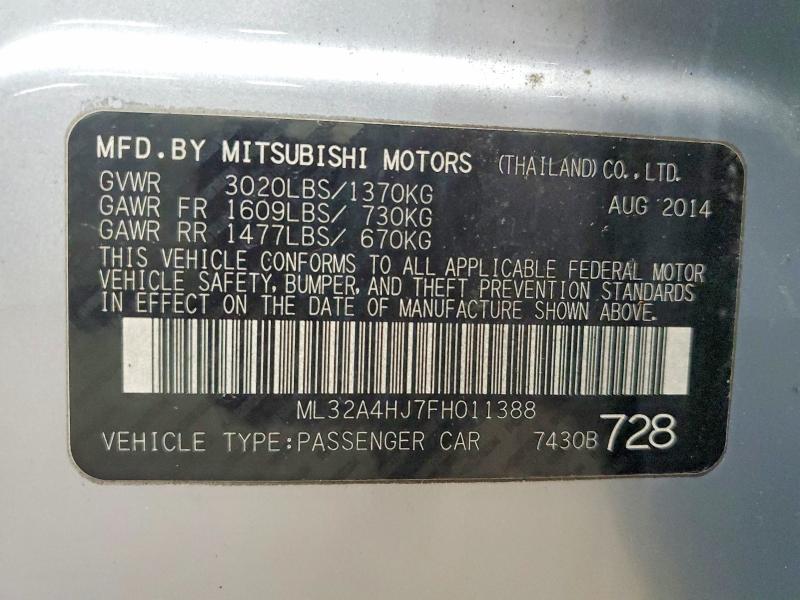 Aukcja sprzedaży 2015 Mitsubishi Mirage, vin: ML32A4HJ7FH011388, numer aukcji: 52758216