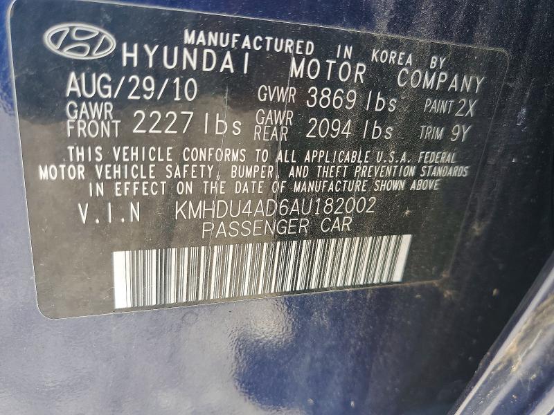 54793986 :رقم المزاد ، KMHDU4AD6AU182002 vin ، 2010 Hyundai Elantra مزاد بيع
