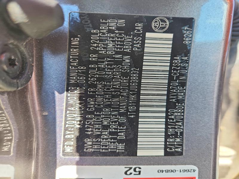 Aukcja sprzedaży 2018 Toyota Camry, vin: 4T1B11HK1JU638832, numer aukcji: 53139626