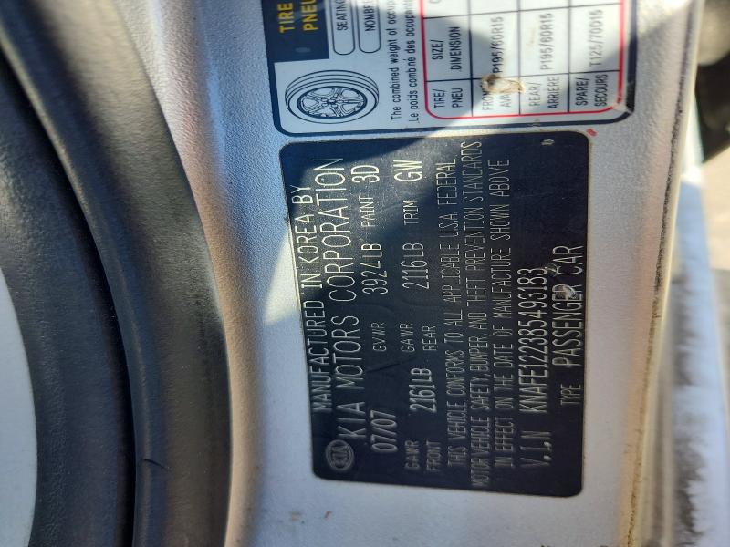 55340456 :رقم المزاد ، KNAFE122385493183 vin ، 2008 Kia Spectra مزاد بيع