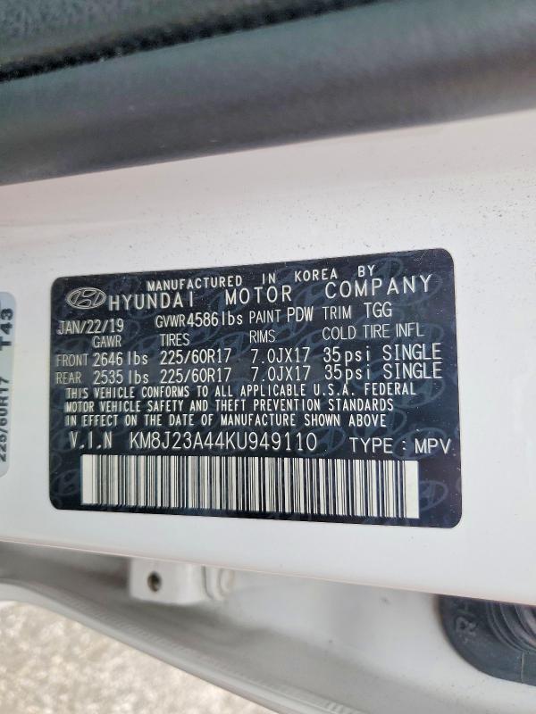 2019 Hyundai Tucson მანქანა იყიდება აუქციონზე, vin: KM8J23A44KU949110, აუქციონის ნომერი: 53383516