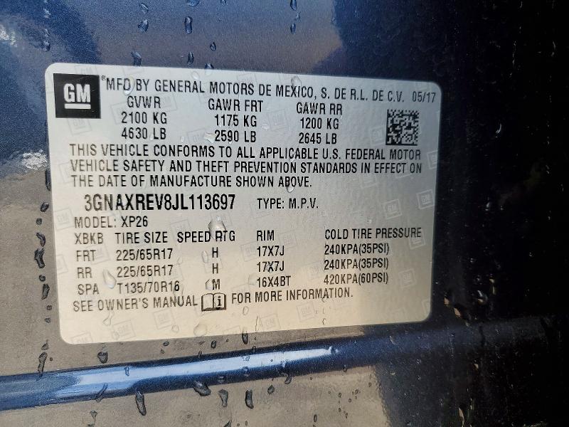 Aukcja sprzedaży 2018 Chevrolet Equinox, vin: 3GNAXREV8JL113697, numer aukcji: 52515366
