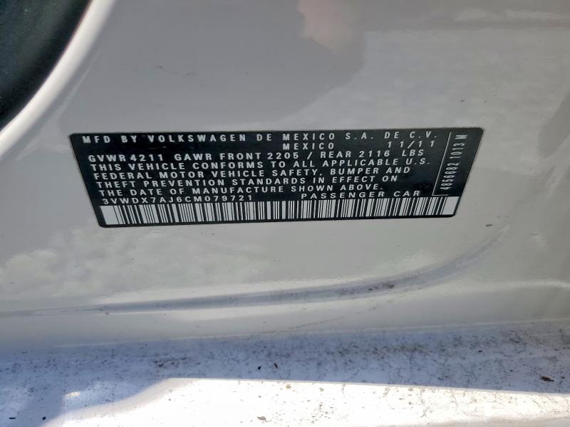 2012 Volkswagen Jetta მანქანა იყიდება აუქციონზე, vin: 3VWDX7AJ6CM079721, აუქციონის ნომერი: 54228046