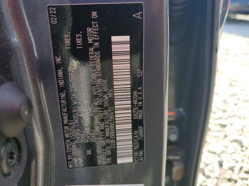 2022 Toyota Highlander მანქანა იყიდება აუქციონზე, vin: 5TDFZRBHXNS196413, აუქციონის ნომერი: 53401546