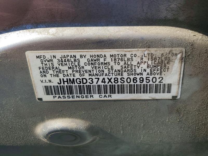Aukcja sprzedaży 2008 Honda Fit, vin: JHMGD374X8S069502, numer aukcji: 53912276