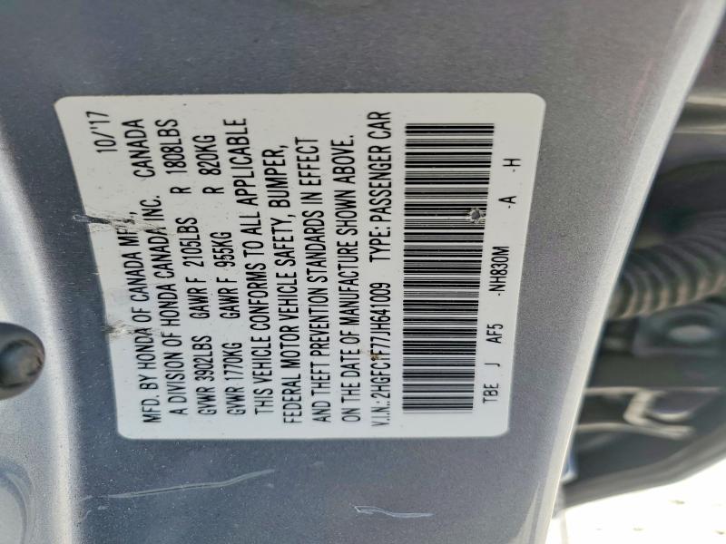 54153436 :رقم المزاد ، 2HGFC1F77JH641009 vin ، 2018 Honda Civic مزاد بيع