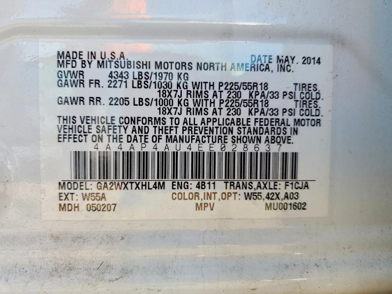 Продаж на аукціоні авто 2014 Mitsubishi Outlander Sport, vin: 4A4AP4AU4EE028637, номер лоту: 54645366
