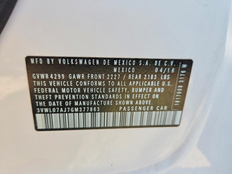 Aukcja sprzedaży 2016 Volkswagen Jetta, vin: 3VWL07AJ7GM377863, numer aukcji: 55071566