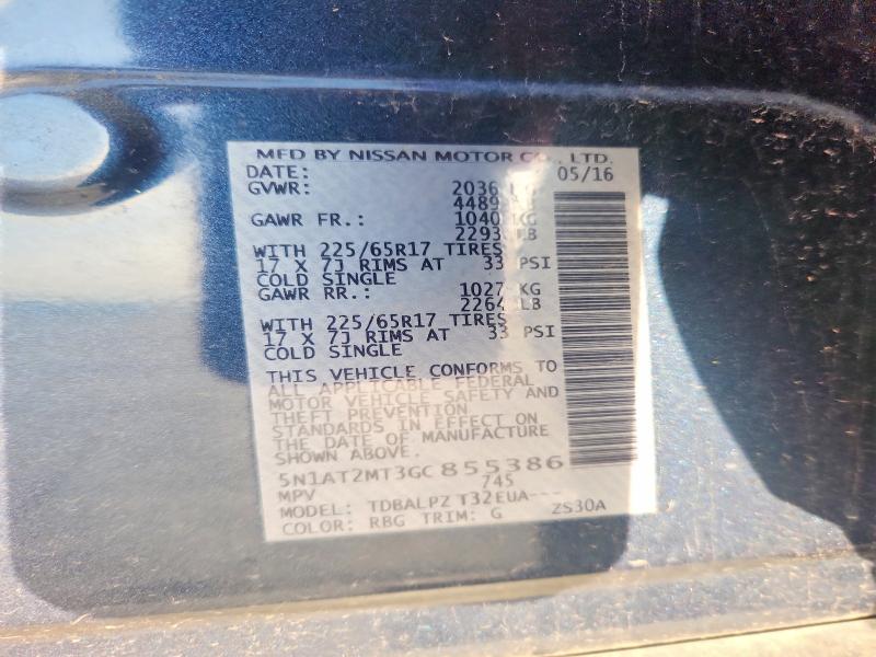 52234056 :رقم المزاد ، 5N1AT2MT3GC855386 vin ، 2016 Nissan Rogue مزاد بيع