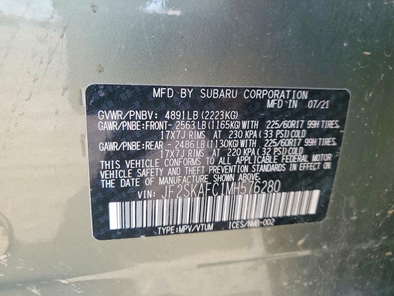 Aukcja sprzedaży 2021 Subaru Forester, vin: JF2SKAFC1MH576280, numer aukcji: 53630456