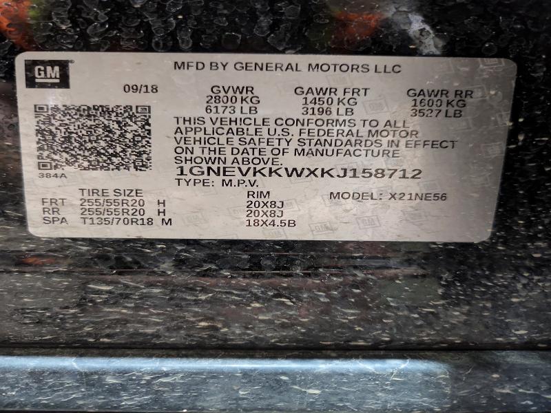 Aukcja sprzedaży 2019 Chevrolet Traverse, vin: 1GNEVKKWXKJ158712, numer aukcji: 53636546