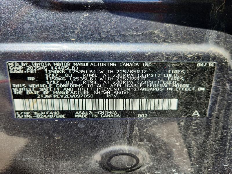 52094316 :رقم المزاد ، 2T3WFREV2EW097058 vin ، 2014 Toyota Rav4 مزاد بيع