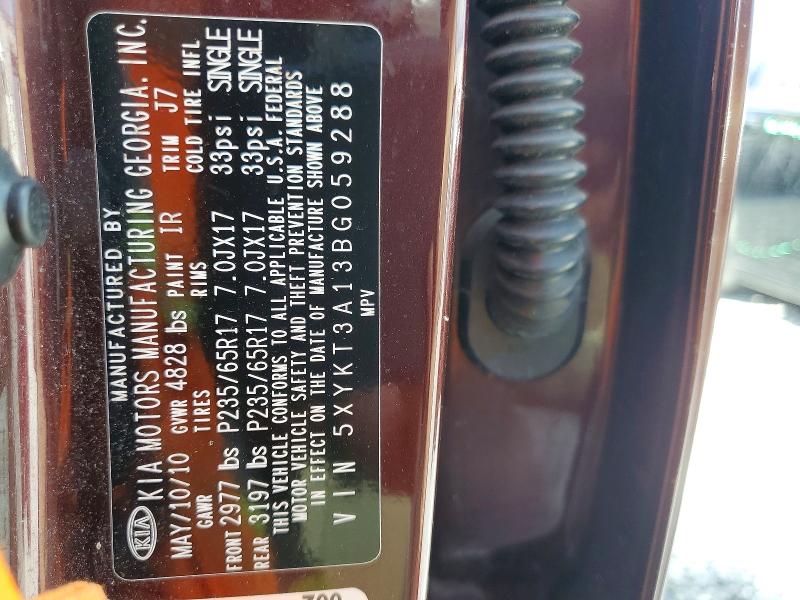 54056516 :رقم المزاد ، 5XYKT3A13BG059288 vin ، 2011 Kia Sorento مزاد بيع