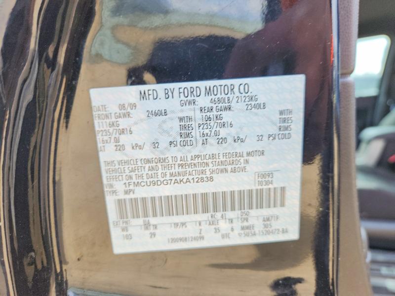2010 Ford Escape მანქანა იყიდება აუქციონზე, vin: 1FMCU9DG7AKA12838, აუქციონის ნომერი: 52313016