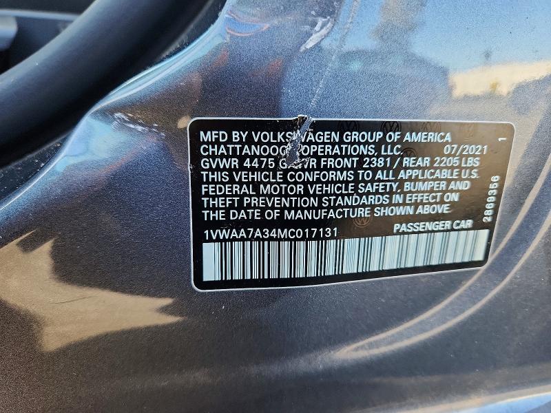 Aukcja sprzedaży 2021 Volkswagen Passat, vin: 1VWAA7A34MC017131, numer aukcji: 52961996