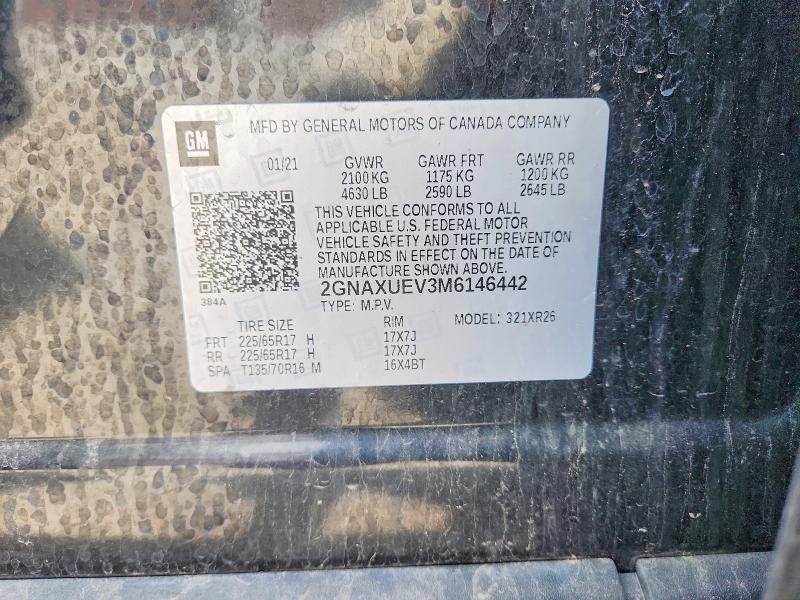 2021 Chevrolet Equinox მანქანა იყიდება აუქციონზე, vin: 2GNAXUEV3M6146442, აუქციონის ნომერი: 52735726