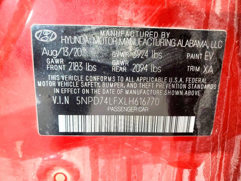 Продажа на аукционе авто 2020 Hyundai Elantra, vin: 5NPD74LFXLH616770, номер лота: 54920256