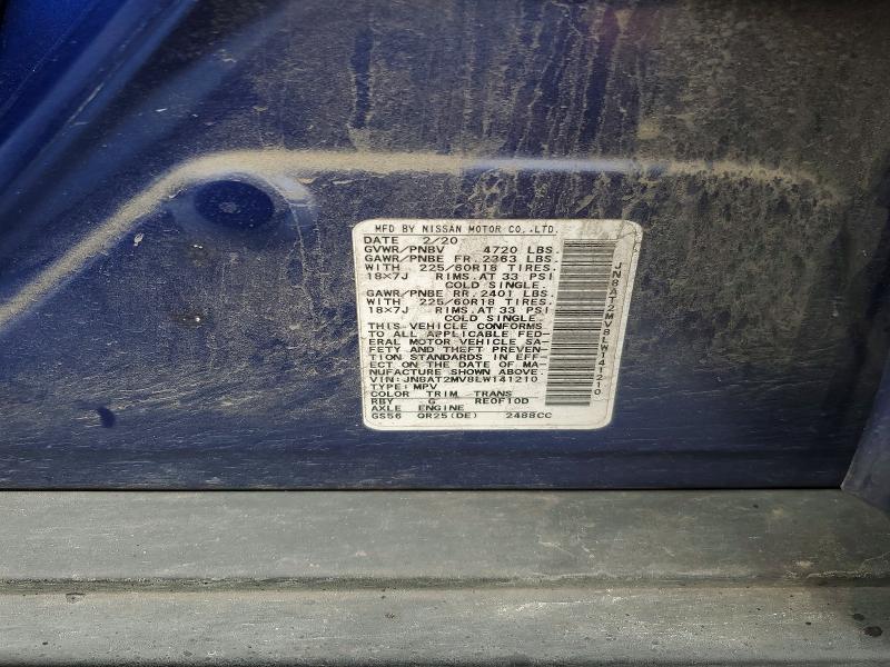 52342546 :رقم المزاد ، JN8AT2MV8LW141210 vin ، 2020 Nissan Rogue مزاد بيع