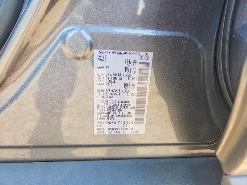 53221866 :رقم المزاد ، 5N1AT2MV7JC744011 vin ، 2018 Nissan Rogue مزاد بيع