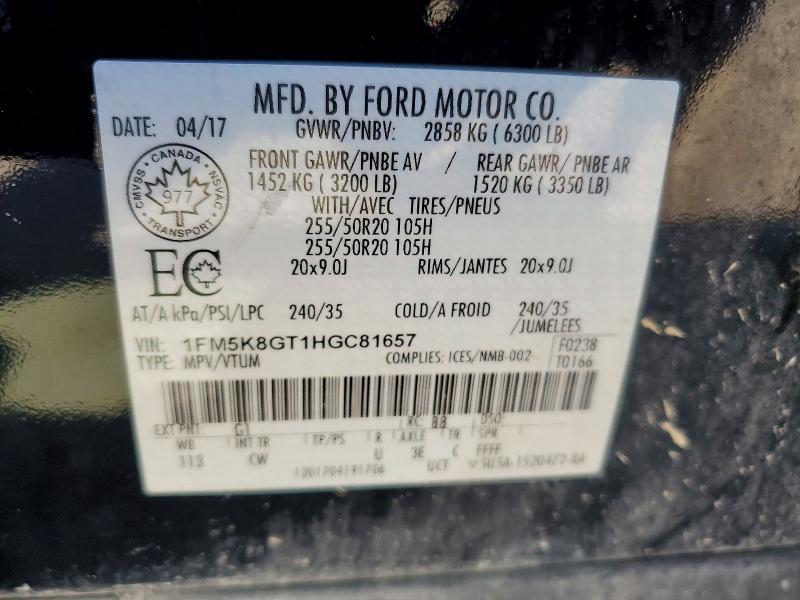 Aukcja sprzedaży 2017 Ford Explorer, vin: 1FM5K8GT1HGC81657, numer aukcji: 54464646
