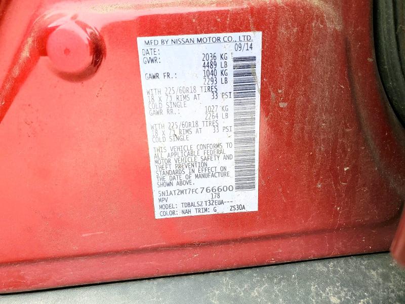 2015 Nissan Rogue მანქანა იყიდება აუქციონზე, vin: 5N1AT2MT7FC766600, აუქციონის ნომერი: 51799086