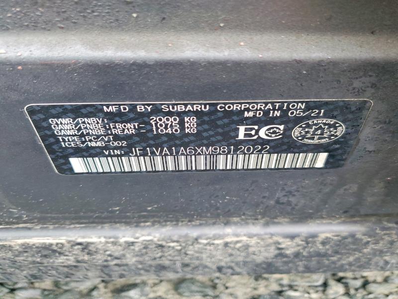 Продажа на аукционе авто 2021 Subaru Wrx, vin: JF1VA1A6XM9812022, номер лота: 51823586