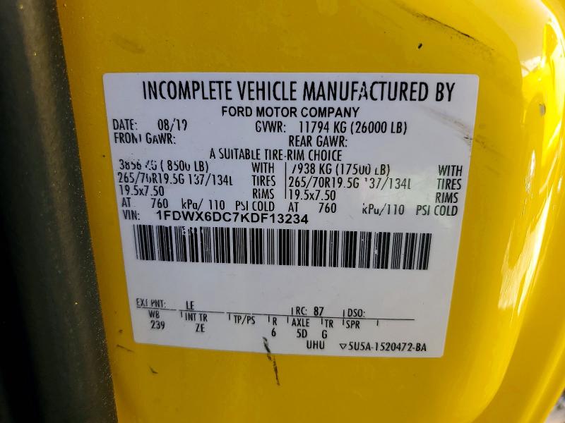 53651246 :رقم المزاد ، 1FDWX6DC7KDF13234 vin ، 2019 Ford F650 مزاد بيع