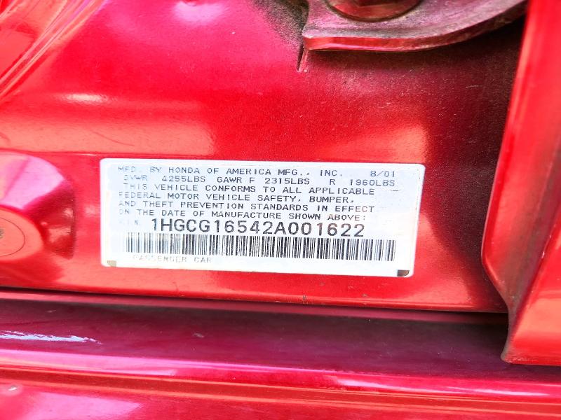 53939076 :رقم المزاد ، 1HGCG16542A001622 vin ، 2002 Honda Accord مزاد بيع