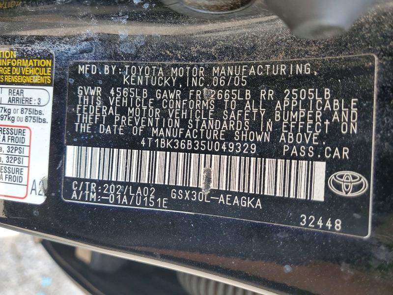 Aukcja sprzedaży 2005 Toyota Avalon, vin: 4T1BK36B35U049329, numer aukcji: 54234366