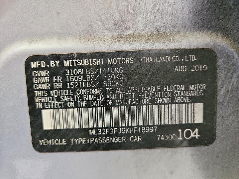 Aukcja sprzedaży 2019 Mitsubishi Mirage, vin: ML32F3FJ9KHF18997, numer aukcji: 51242556