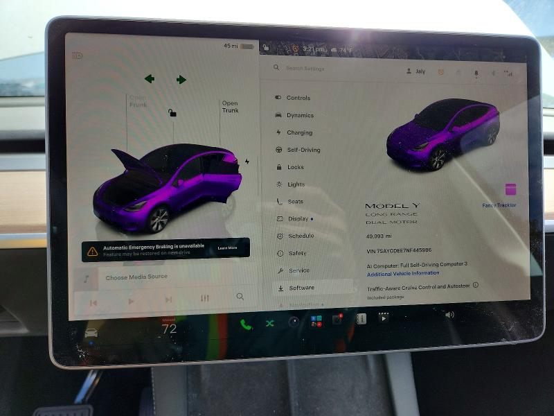 53756576 :رقم المزاد ، 7SAYGDEE7NF445986 vin ، 2022 Tesla Model Y مزاد بيع