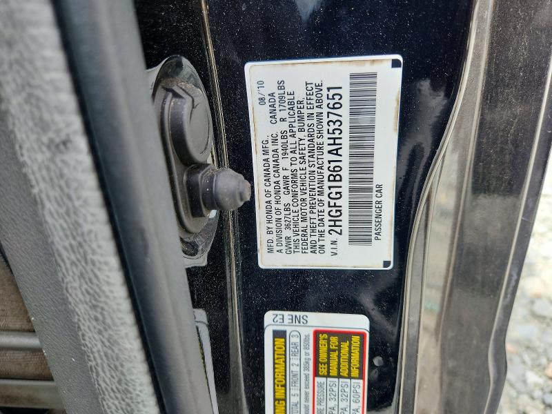 53198696 :رقم المزاد ، 2HGFG1B61AH537651 vin ، 2010 Honda Civic مزاد بيع