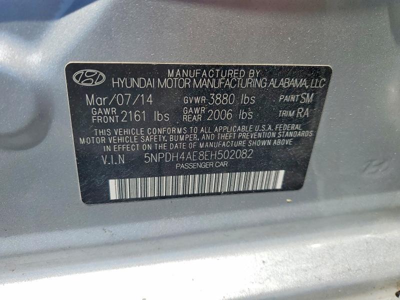 2014 Hyundai Elantra მანქანა იყიდება აუქციონზე, vin: 5NPDH4AE8EH502082, აუქციონის ნომერი: 54262716