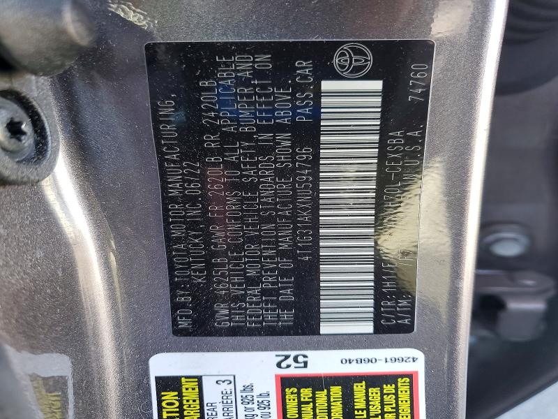 Продаж на аукціоні авто 2022 Toyota Camry Hybrid, vin: 4T1G31AKXNU594796, номер лоту: 53595056